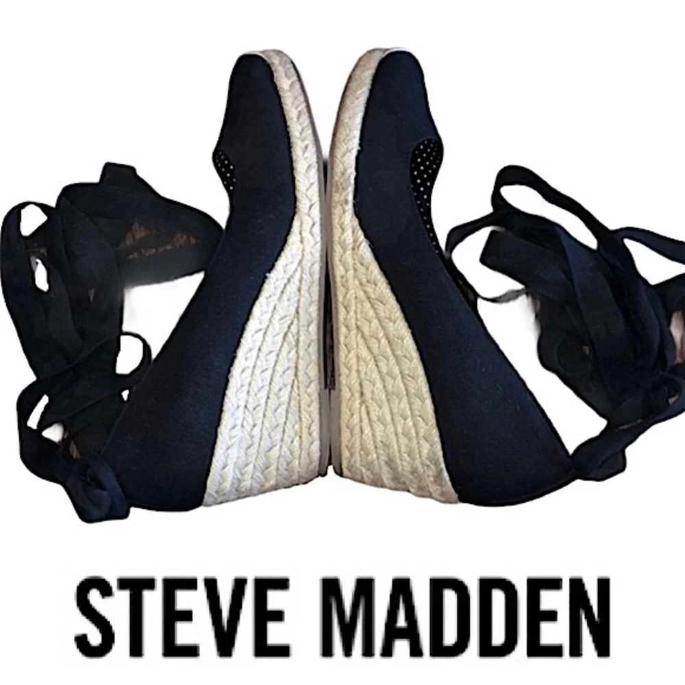 Steve Madden Black Tie Up Espadrille Wedges